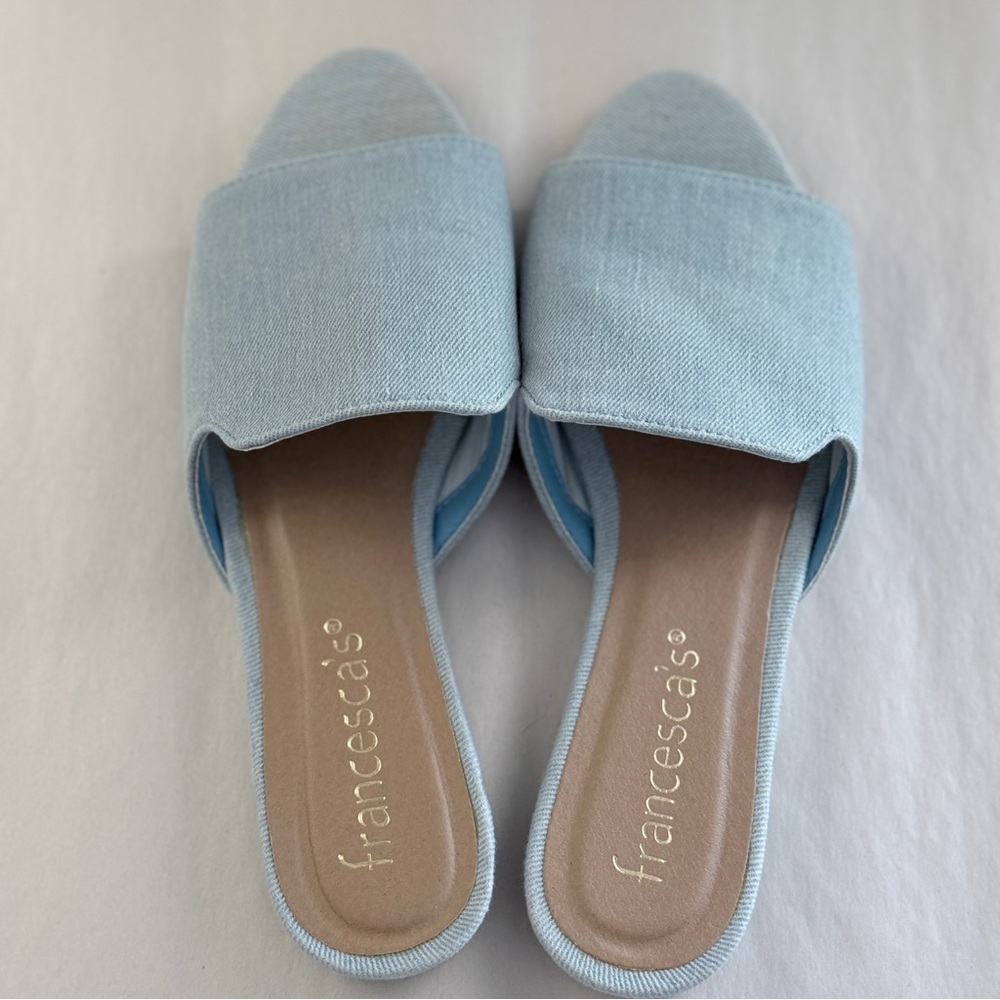Francesca's Women's 7 Light Wash Blue Denim Women's Mule Slide Sandals Flats